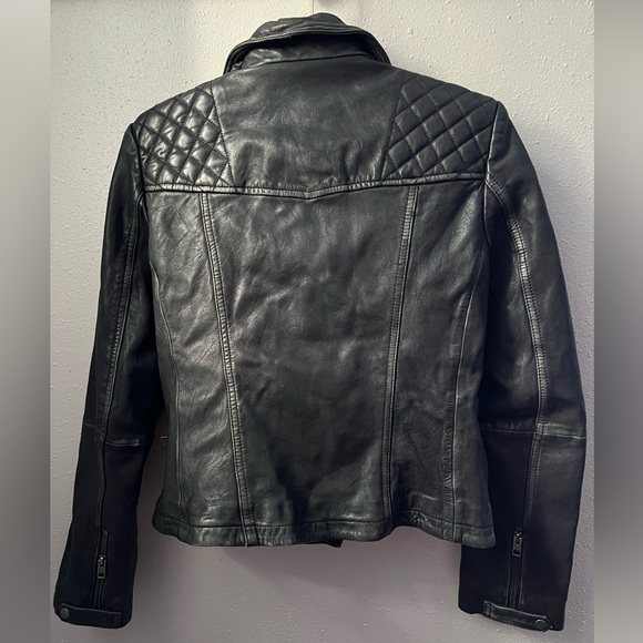 New AllSaints Cargo Distressed Leather Biker Jacket in Black Size 8 - Picture 4 of 9